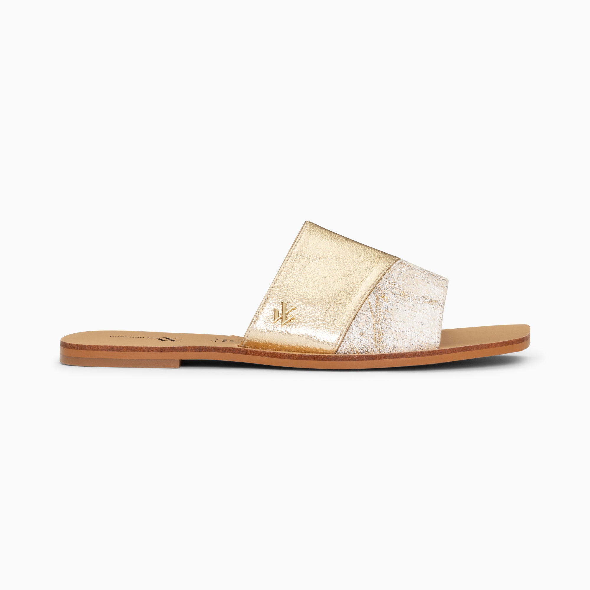 Mules-Mules plates Soeacik bi-matière or et beige
