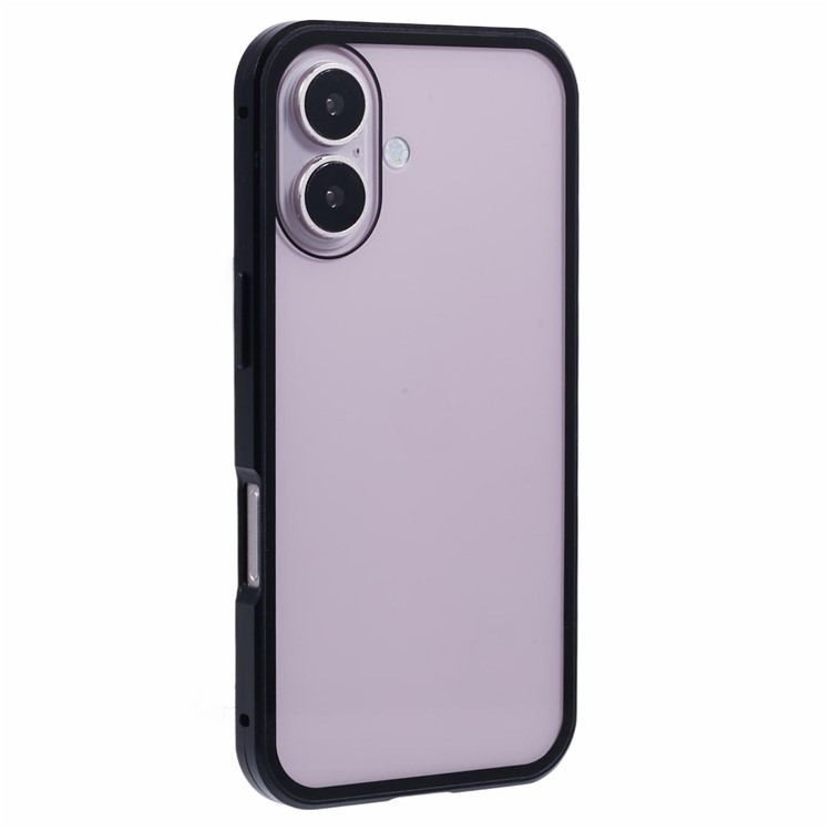 iPhone 16 Magnetische Alu Schutzhülle mit Panzer Glas Backcover   Displayschutz (Magnet-Technologie) - Schwarz