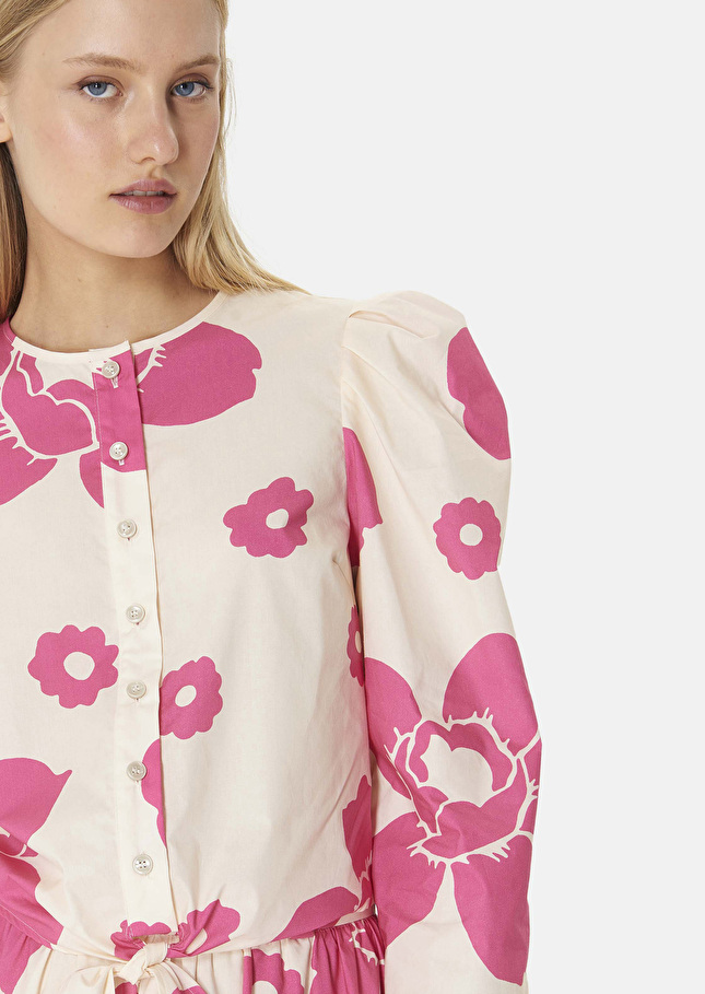 Chemise Cleoécrue imprimée fleuri en popeline
