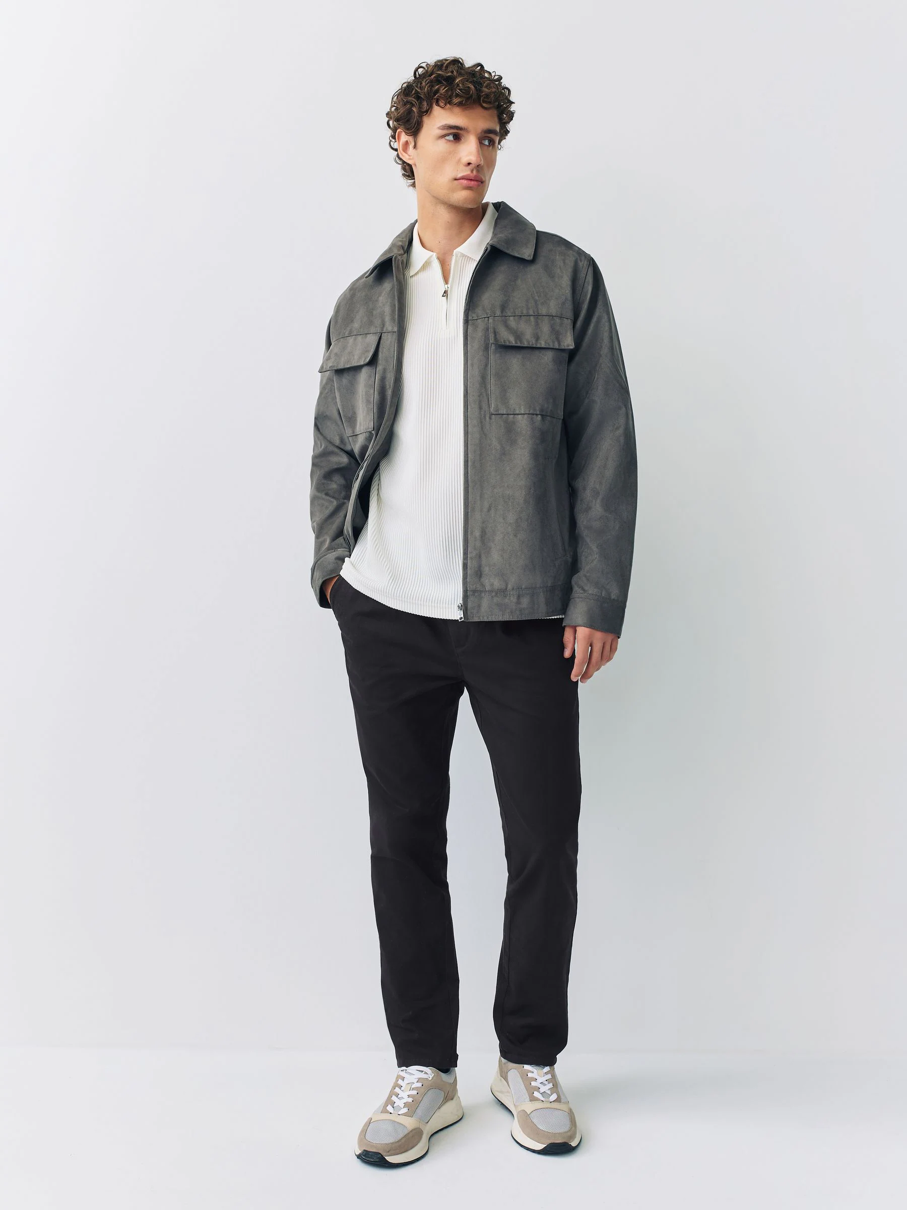 Zwart - Slim Fit - Pleated Stretch Chinos Trousers With Elasticated Waist