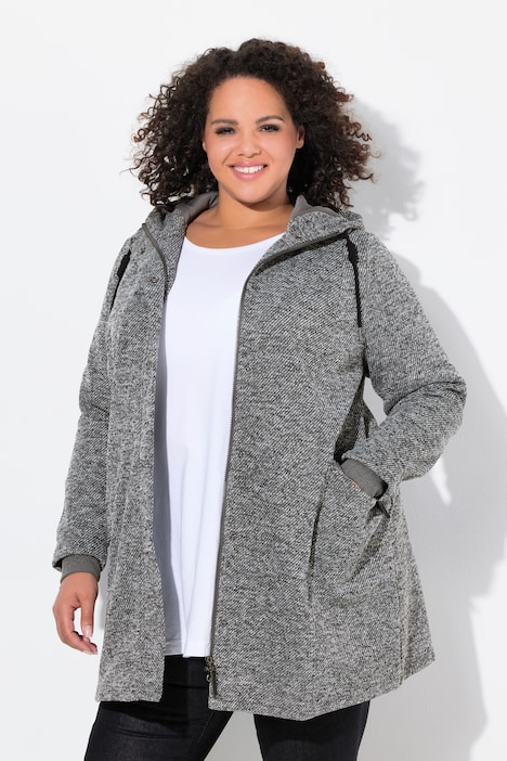Strickfleece-Jacke, Kapuze, 2-Wege-Zipper, Zipptaschen
