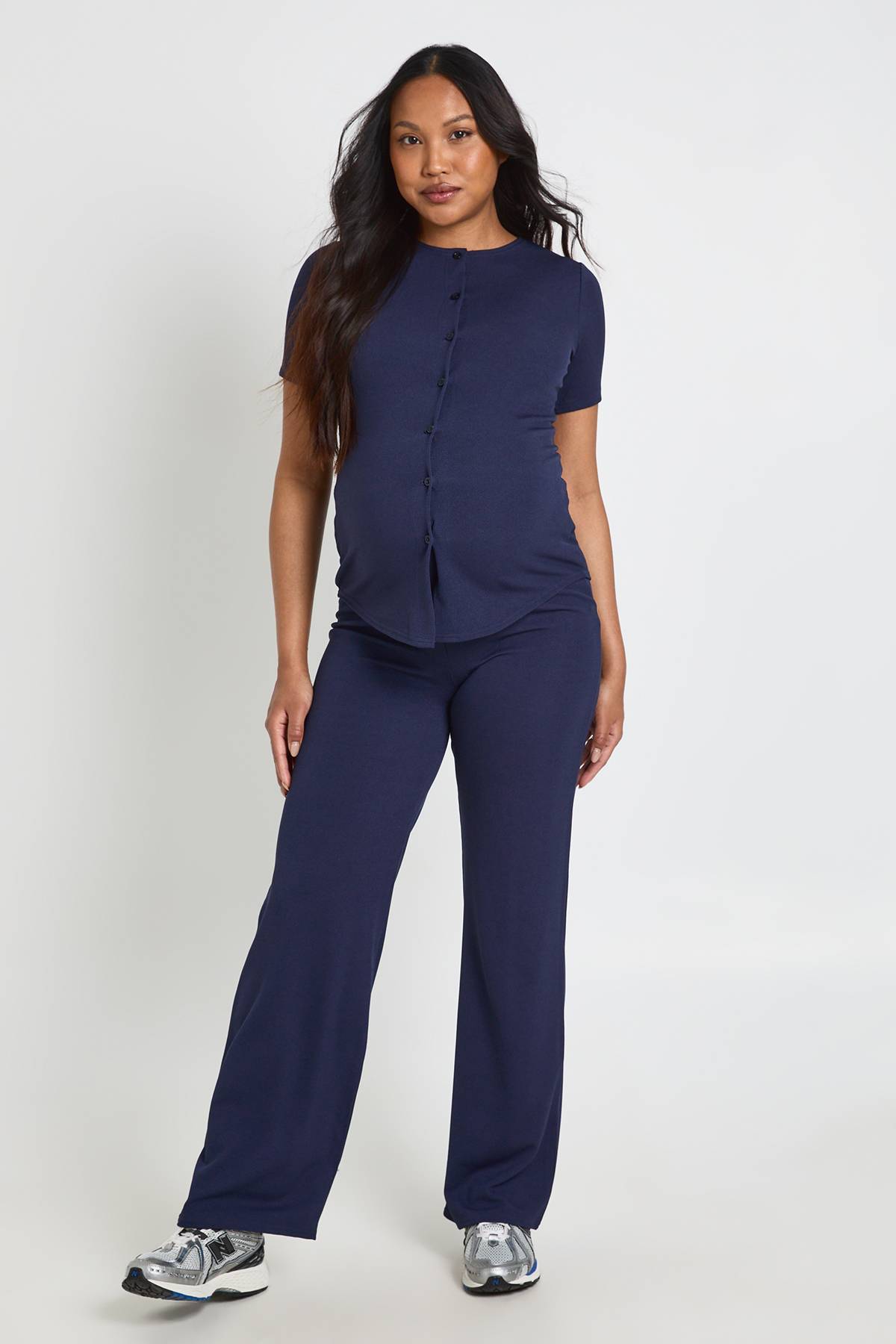 boohoo Cardigan Boutonné Et Pantalon Large En Maille Douce De Maternité