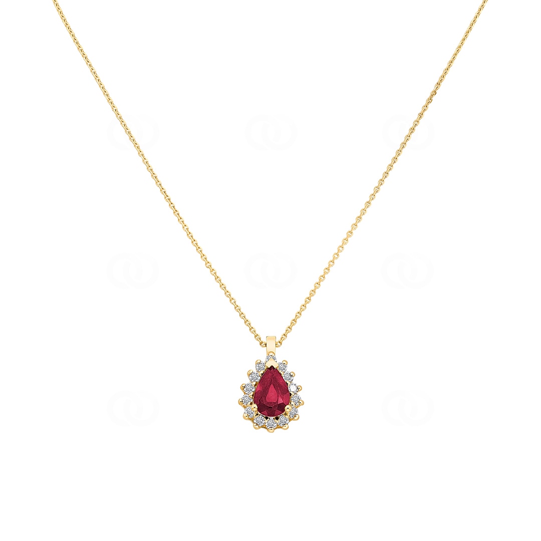 Collier 750/18 K Gelbgold mit Diamanten 0.11 ct H/si & Rubin