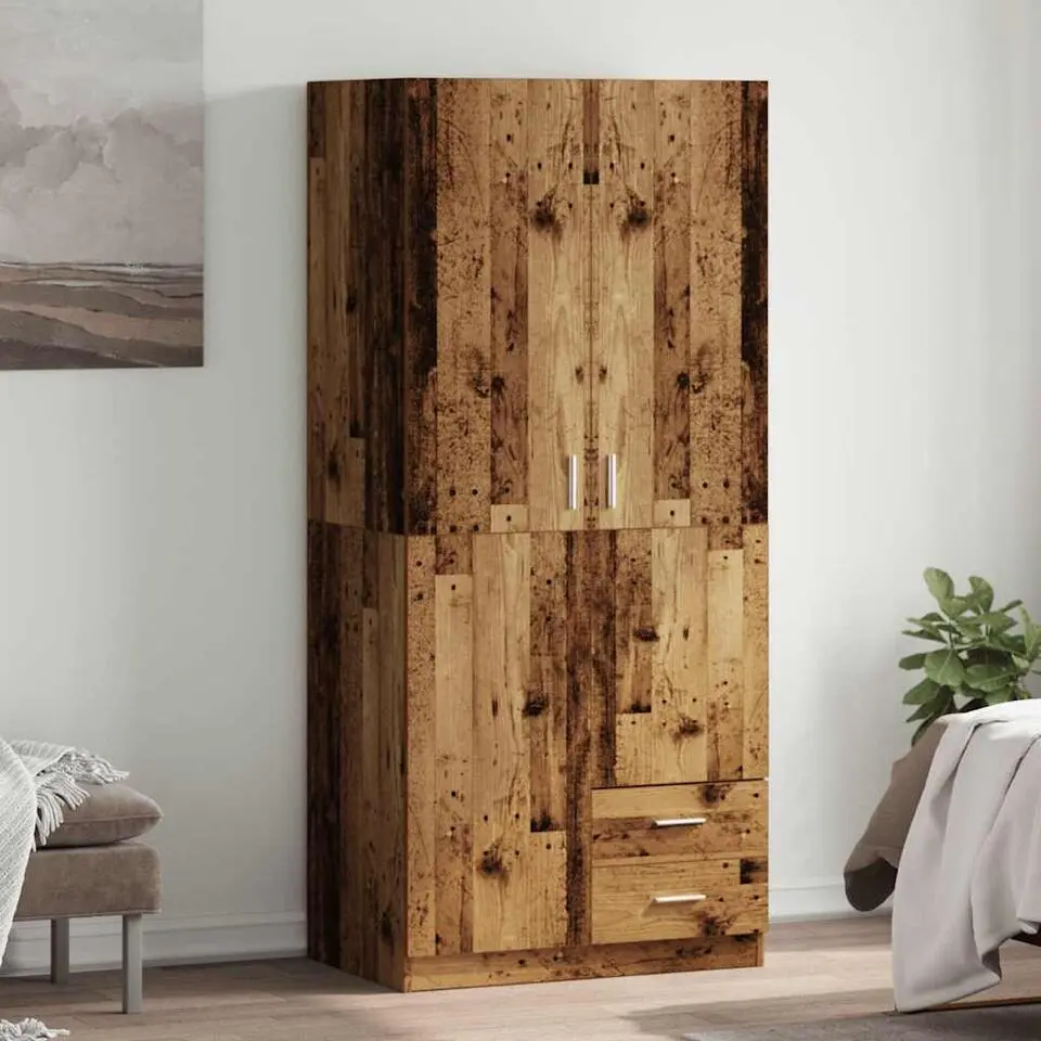 vidaXL - 2-deurs Kledingkast met 2 lades bewerkt hout - Oud hout - 80x52x180 cm