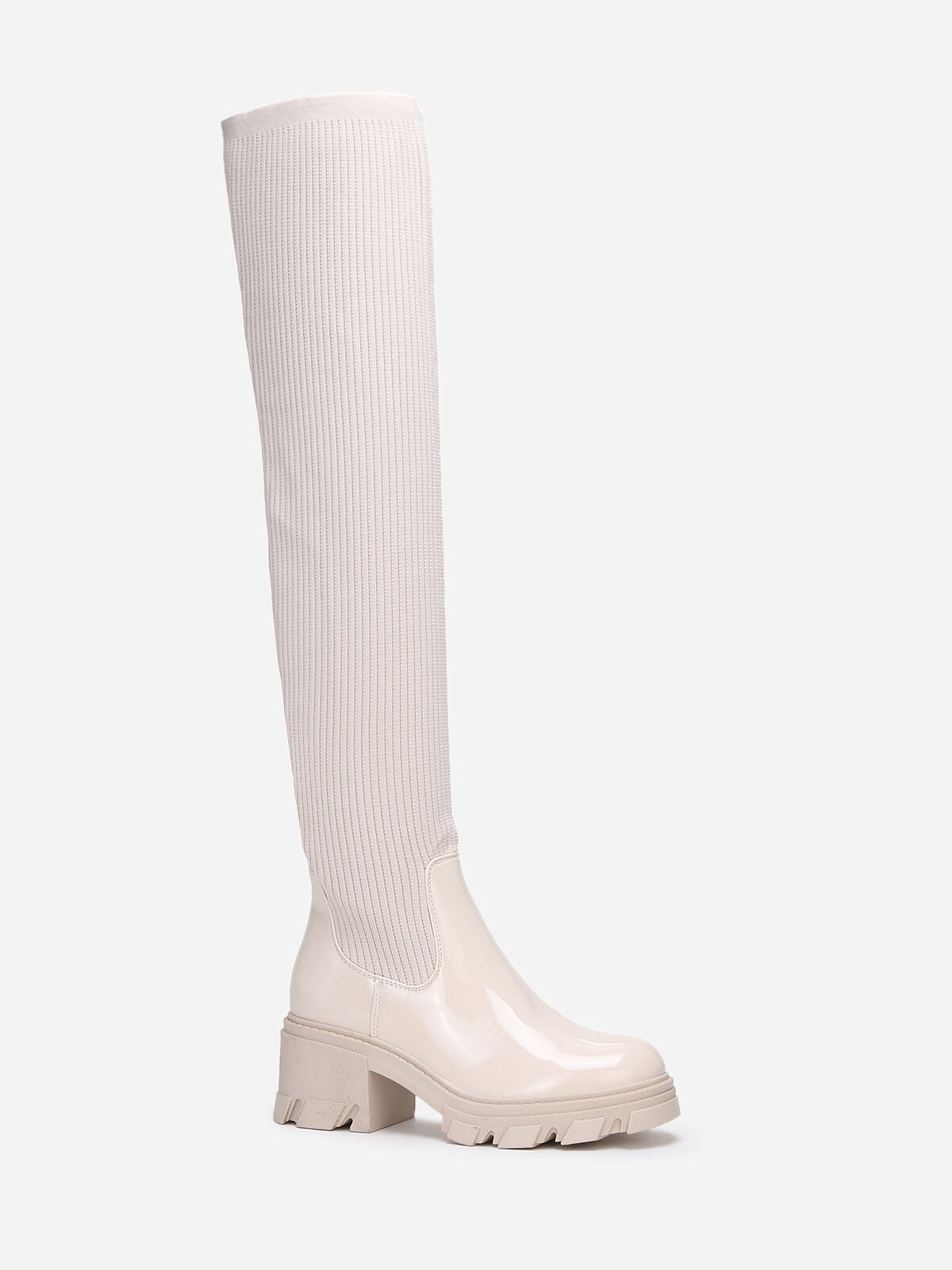 Cuissardes vernies et effet chaussettes- Beige