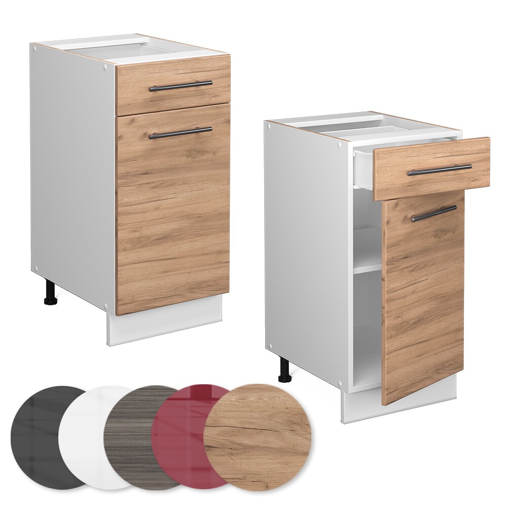 Vicco Schubunterschrank Küchenschrank Küchenmöbel Fame-Line Weiß Eiche modern 40 cm Küche Einbauküche Drehtür Schublade Einlegeboden Blende Küchenzeile