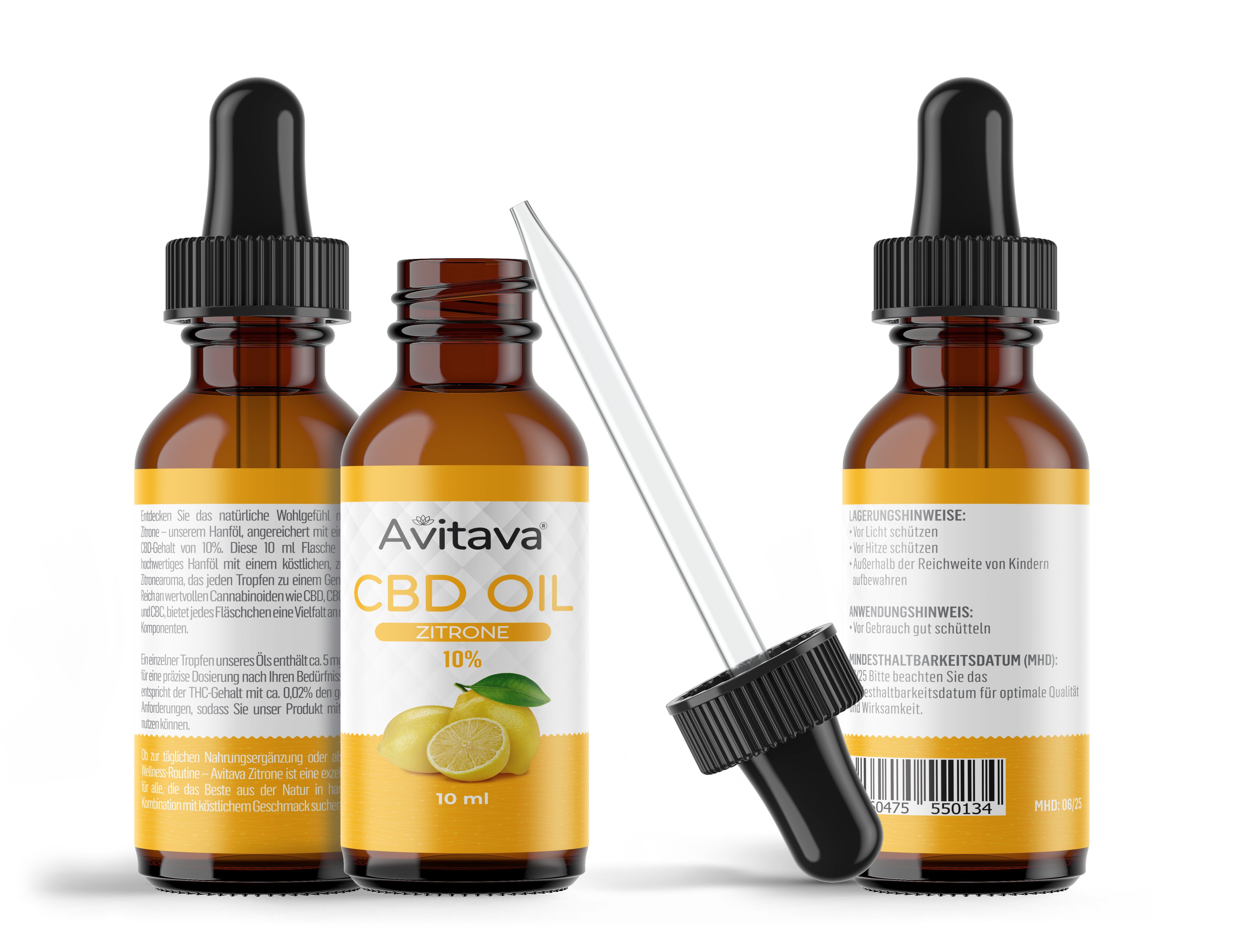 Avitava CBD Öl im Vollspektrum 10% Zitrone