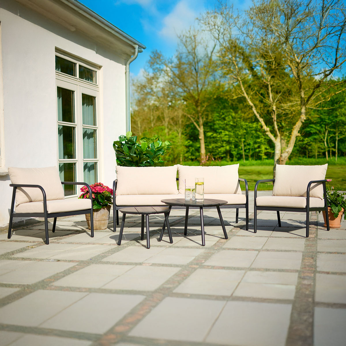 Tuin loungeset Manu 5-delig met zitkussens Beige