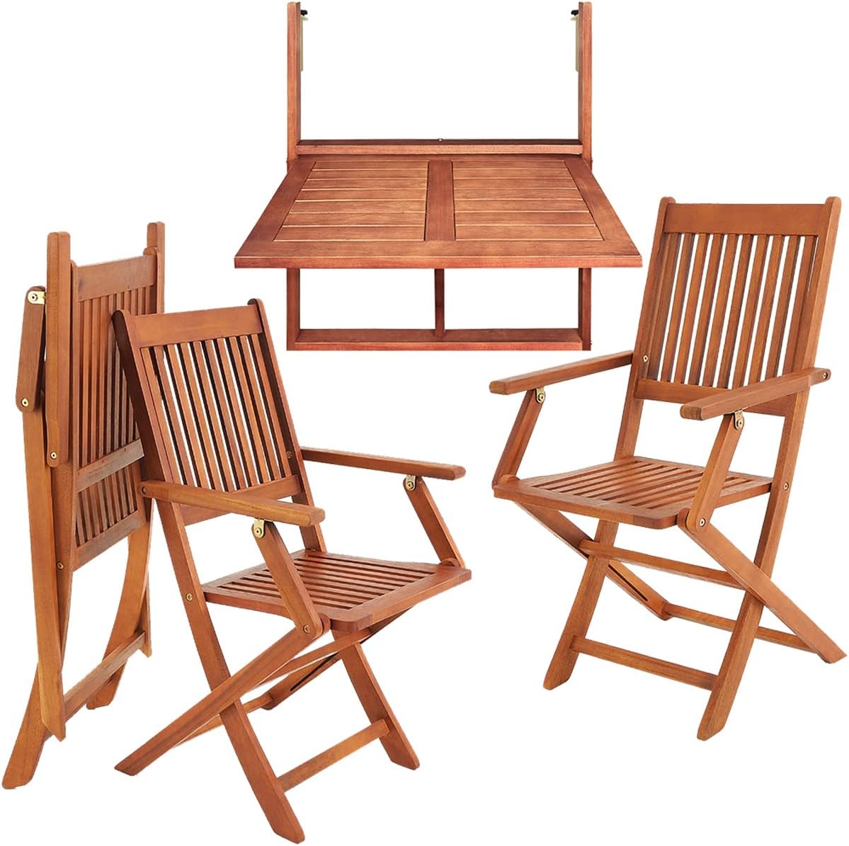 Casaria® Balkonmöbel Set 2 Personen Holz FSC®-Zertifiziert Wetterfest 3-TLG Klappbar 160kg Belastbarkeit Akazie Balkon Garten Möbel Terrassenmöbel