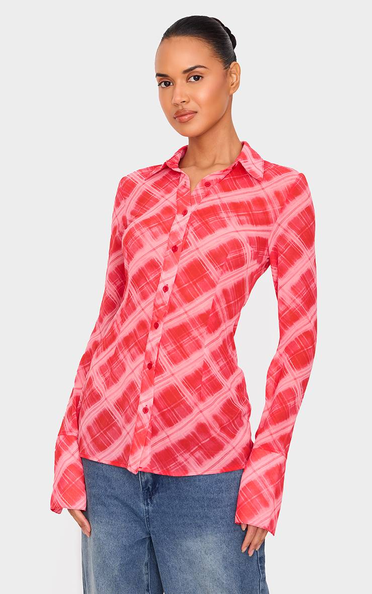 Rouge Chemise Ajustée En Mousseline