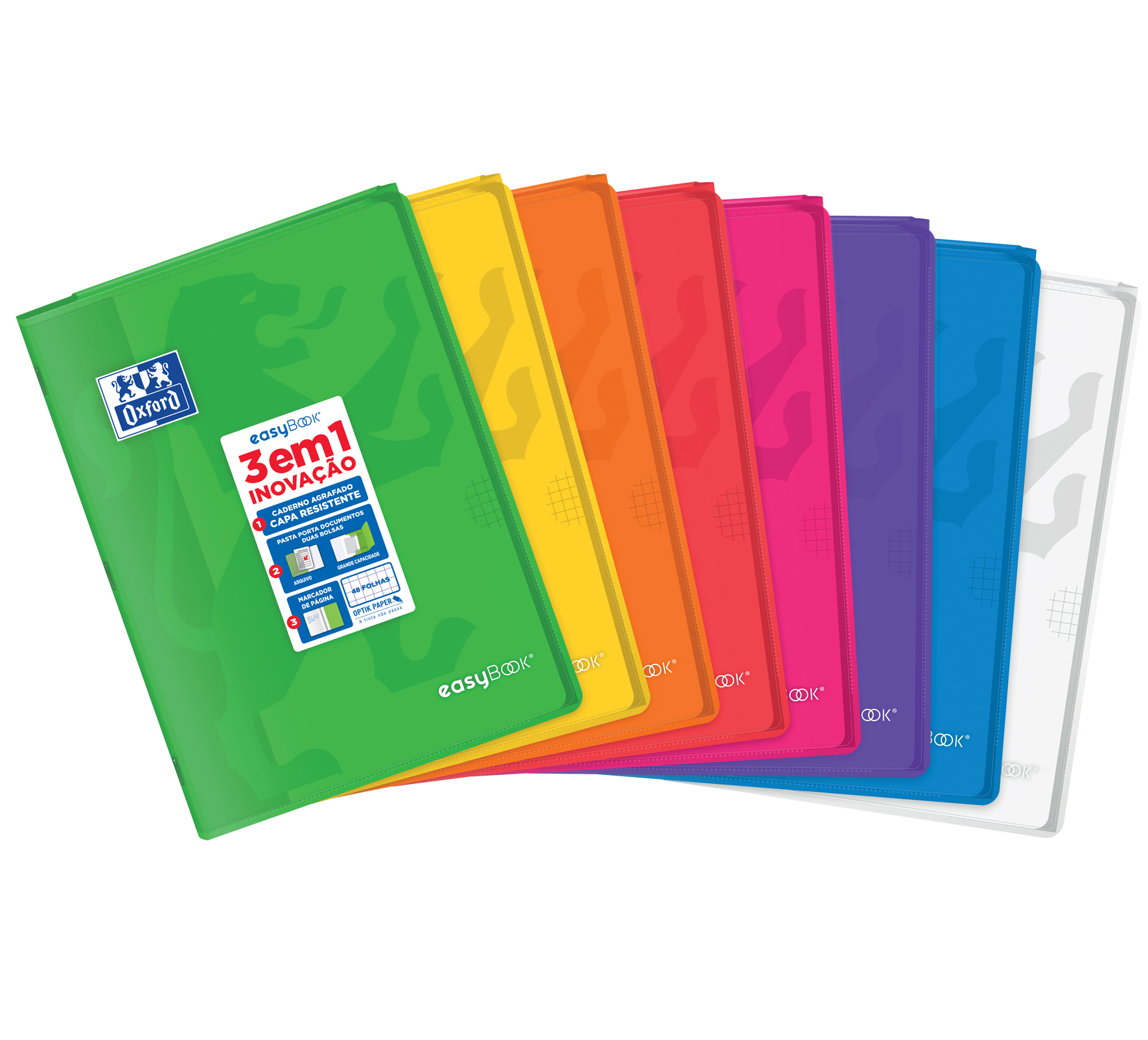 CADERNO AGRAFADO A4 OXFORD EASYBOOK VIVOS QUADRICULADO 48 FOLHAS CORES SORTIDAS