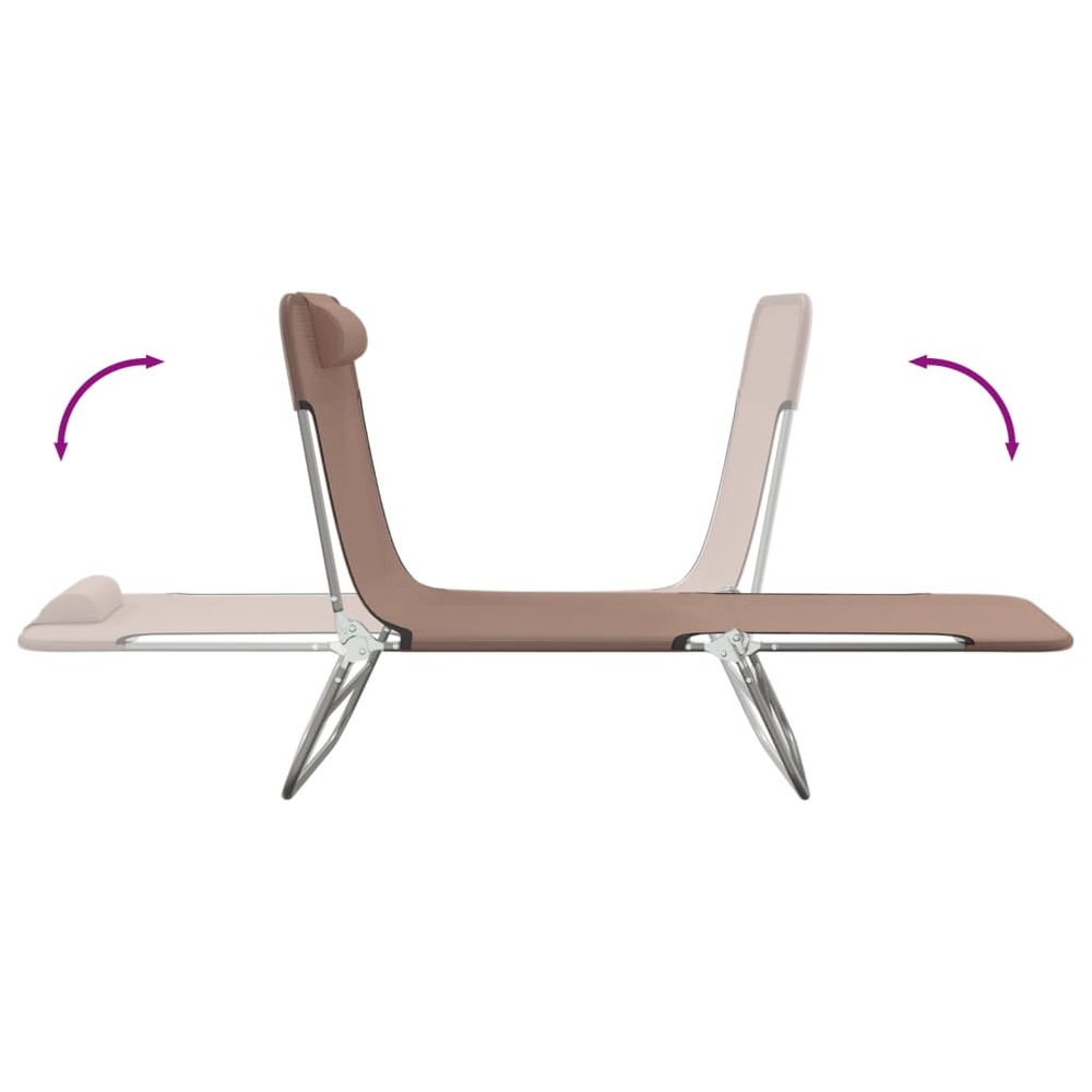 Chaises longues pliables 2 pcs marron textilène et acier