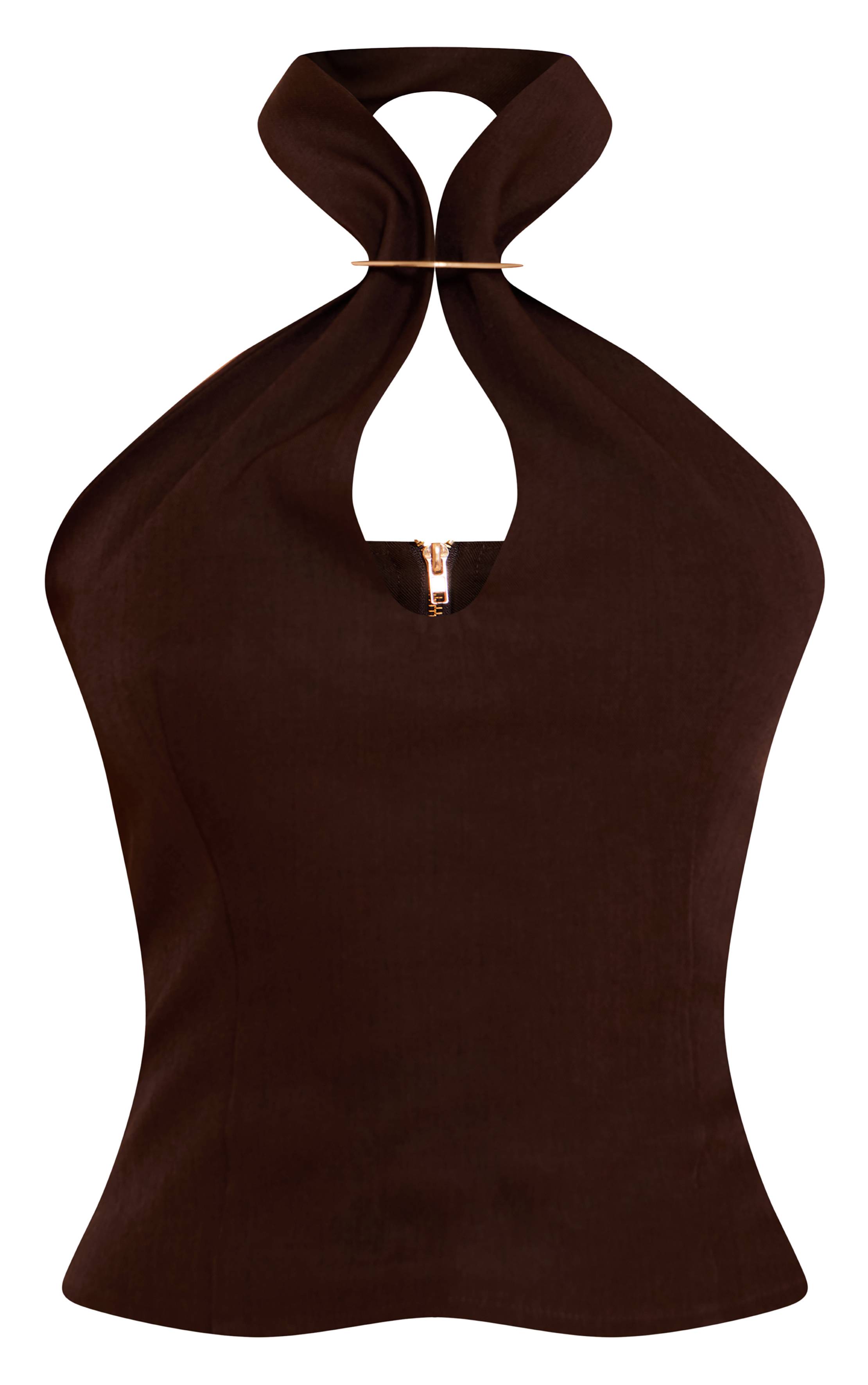 Deep Chocolate Ensemble Haut Ajusté Dos Nu Avec Détail De Finition