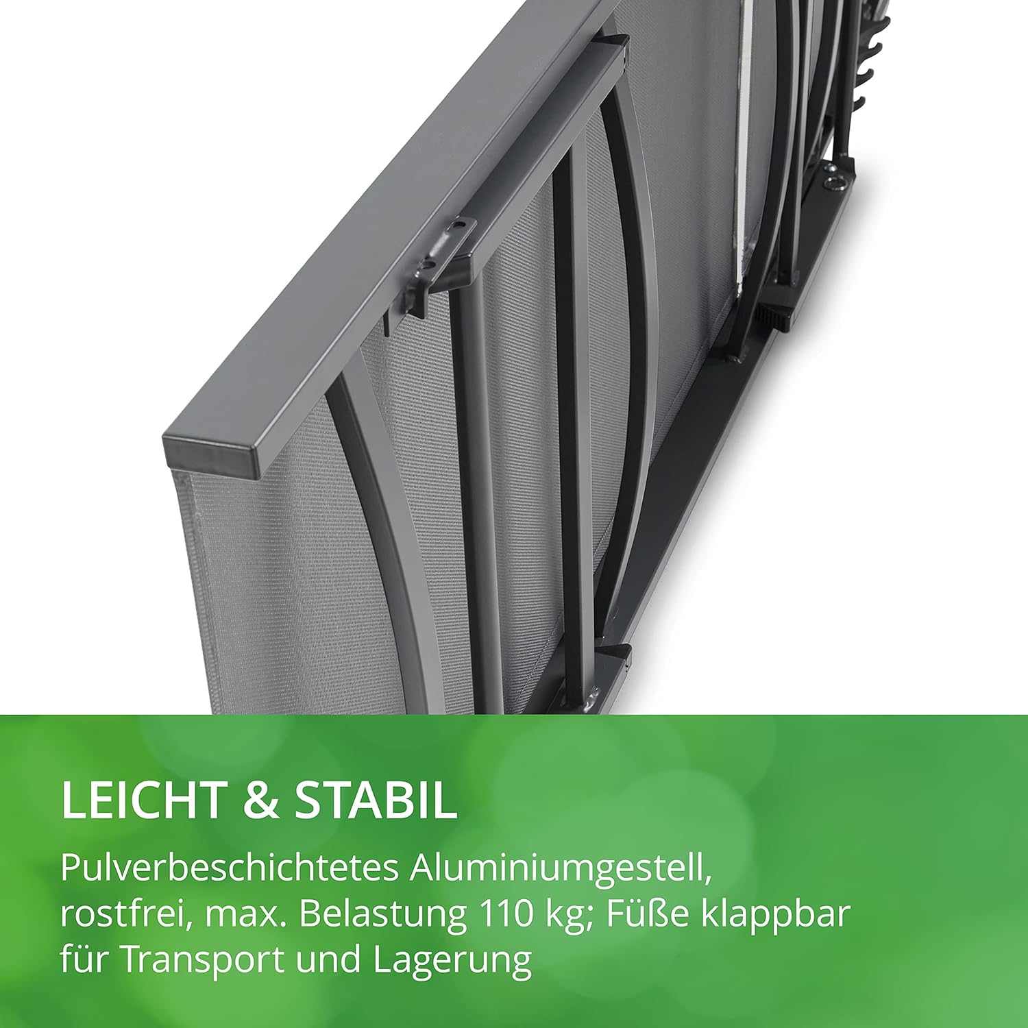 Leco-Sonnenliege Elina – Formschöne Aluminium-Gartenliege mit 5fach Verstellbarer Rückenlehne und einklappbaren Füßen – Gestell Anthrazit