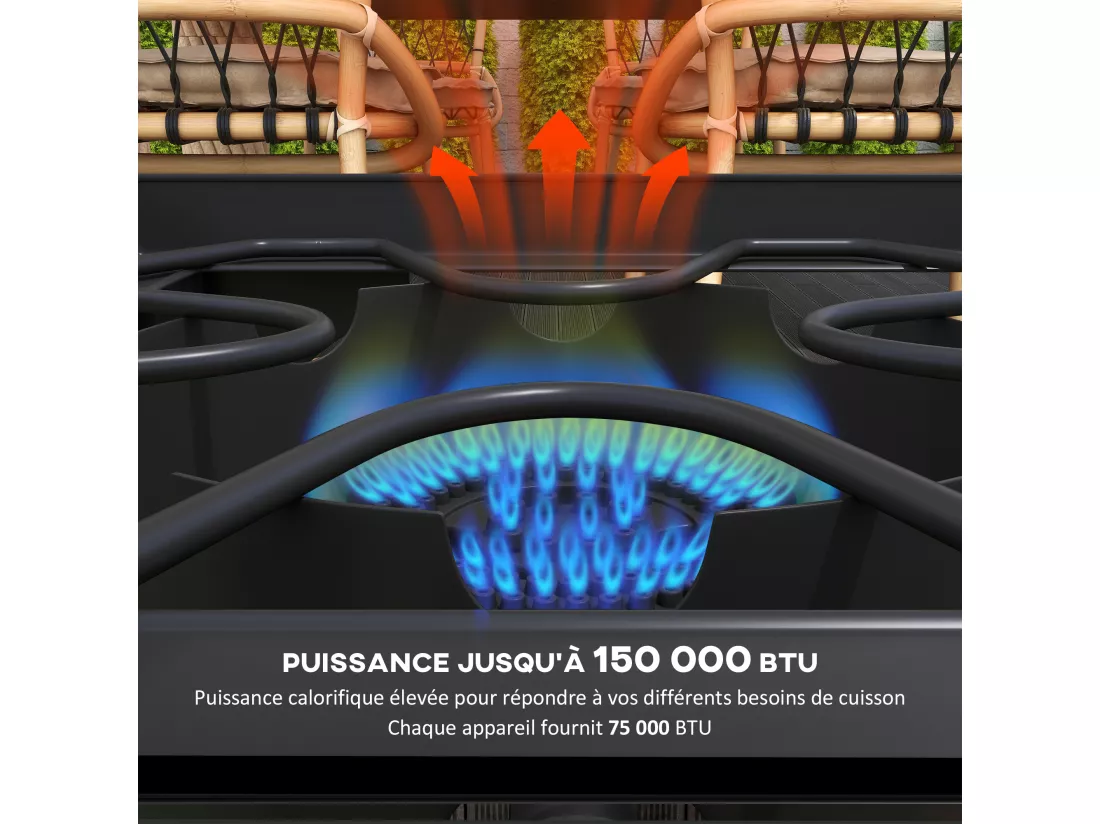 Réchaud à gaz portable 2 brûleurs 150 000 BTU/h métal noir