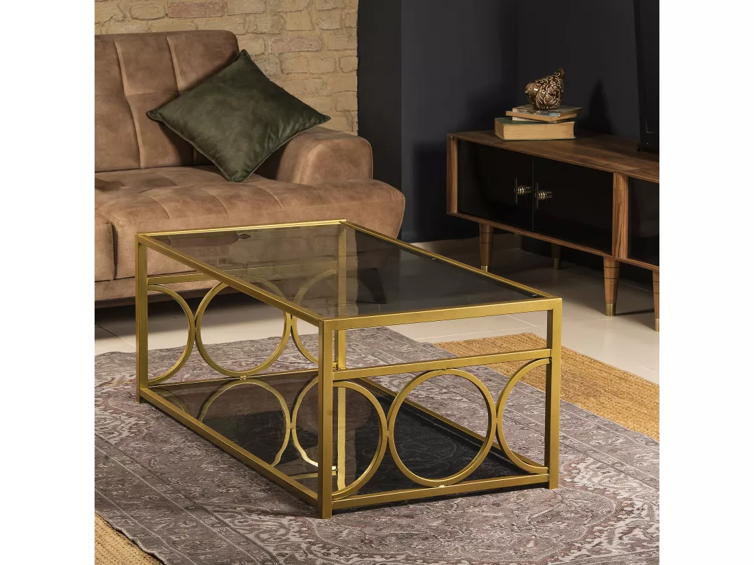 Table basse Fredericas métallique et verre tempéré (Doré)