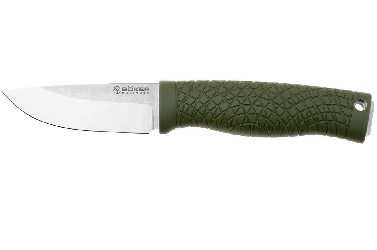 Böker Manufaktur Bronco Mini Saber 121501 Stonewashed 3V, Green TPE, bushcraftmes