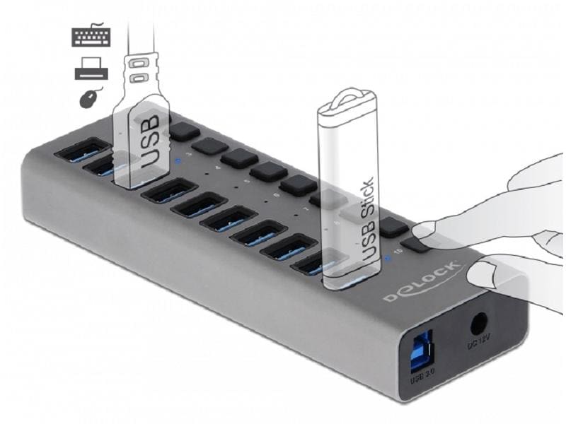 Delock USB-Hub 63670 10x USB-A Delock Externer USB 3.0 10 Port Hub