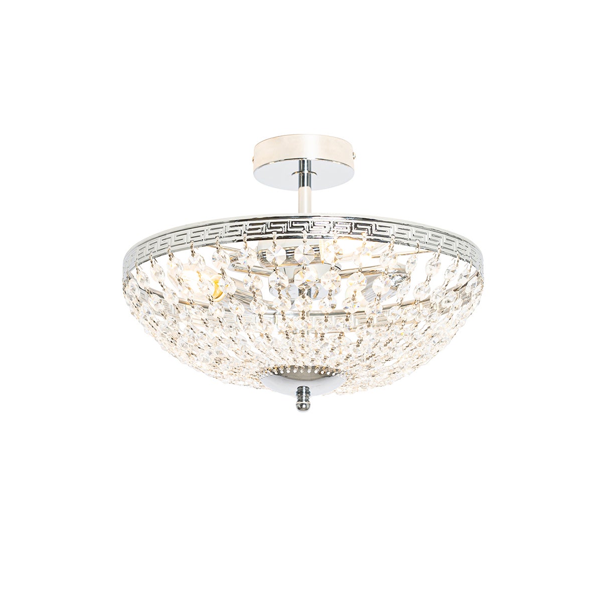 Klassieke stalen plafondlamp met kristal, 3-lichts – Mondriaan