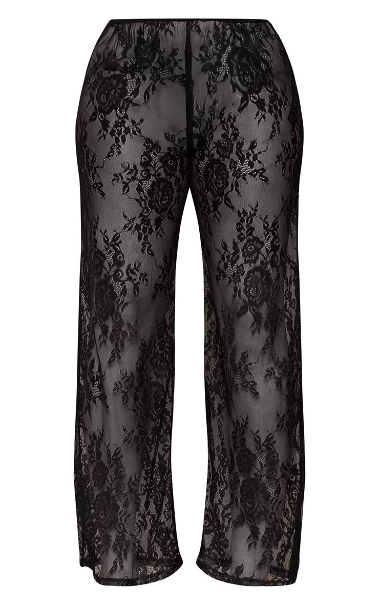 Noir Pantalon Large En Dentelle Sculptant