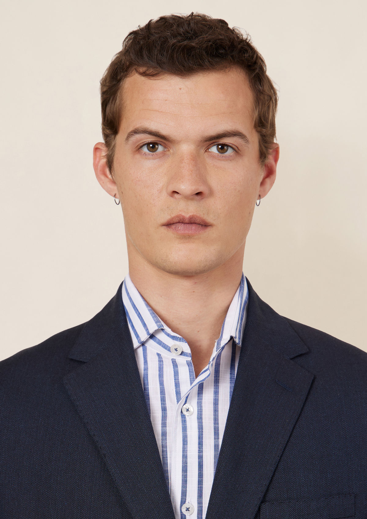 Veste casual Regular en coton et lin unis bleu marine