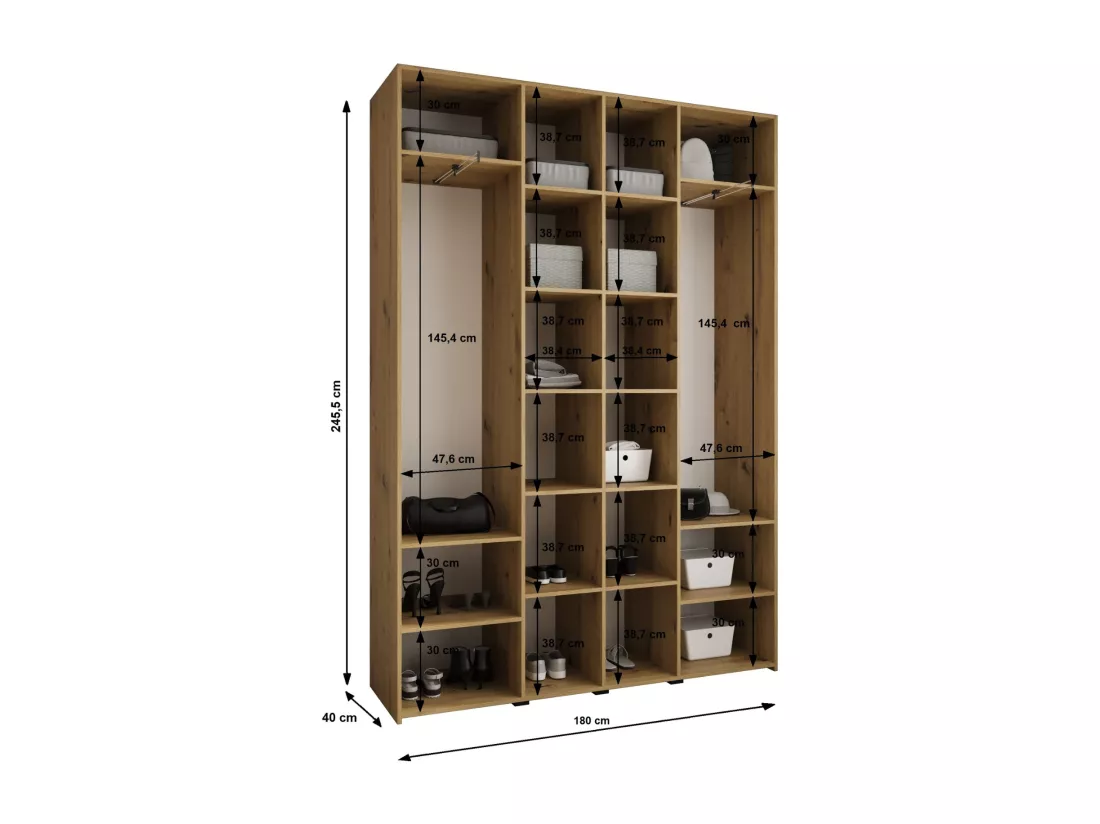 Armoire à portes battantes Como 4 245,5/180/40 4 portes (blanc/or)