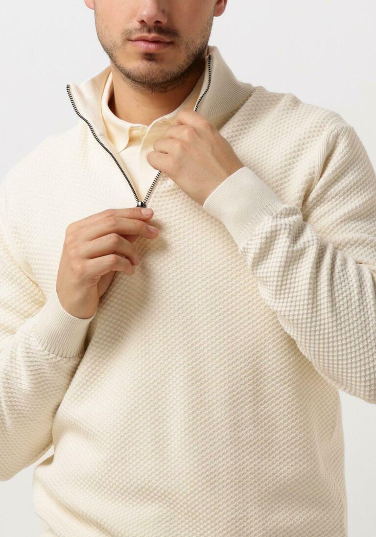 TOMMY HILFIGER beige tommy hilfiger trui oval structure zip mock