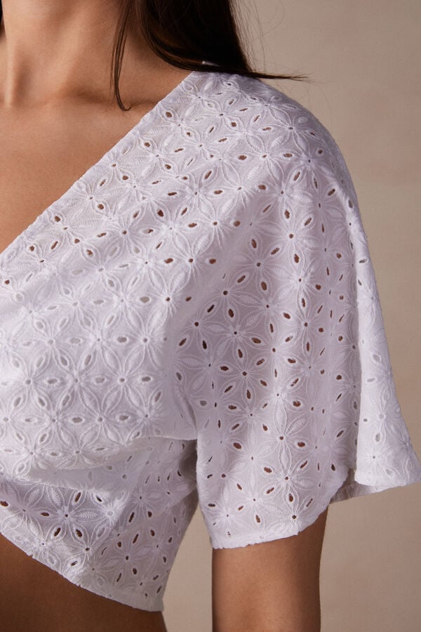 Blusa Hello Sunshine com gravata com efeito de bordado suíço