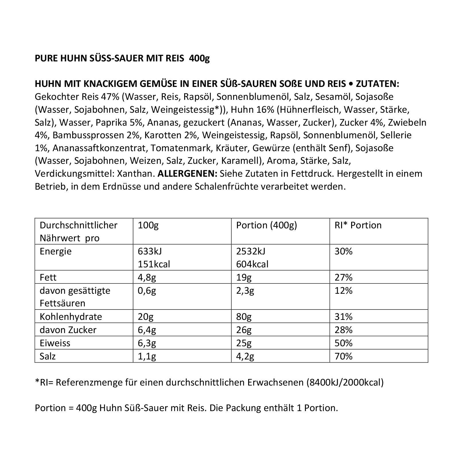 PURE Huhn Süß-Sauer mit Reis