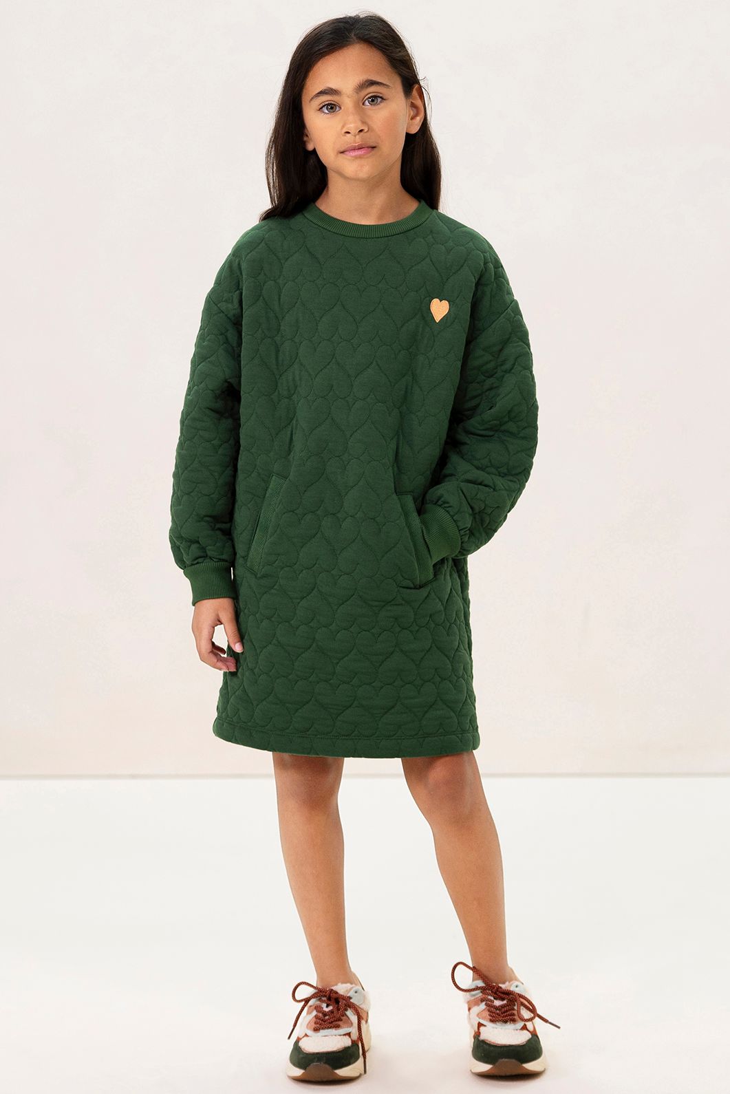 Donkergroene sweatjurk met hartjes