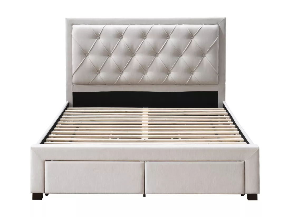Lit avec tiroirs 140 x 190 cm - Tissu - Beige - LEOPOLD