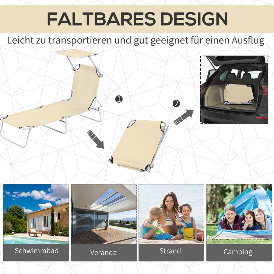 Outsunny Sonnenliege mit Sonnenschutz beige