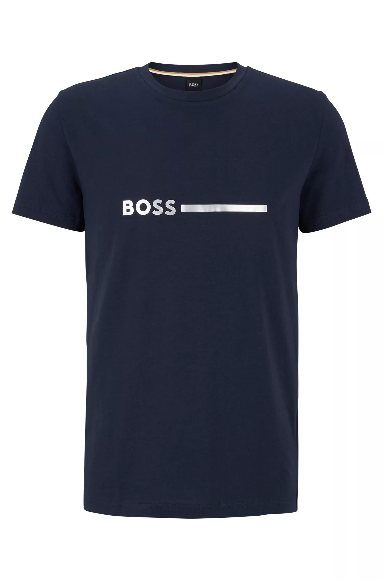 Camiseta BOSS preta de corte regular em algodão com proteção UV.