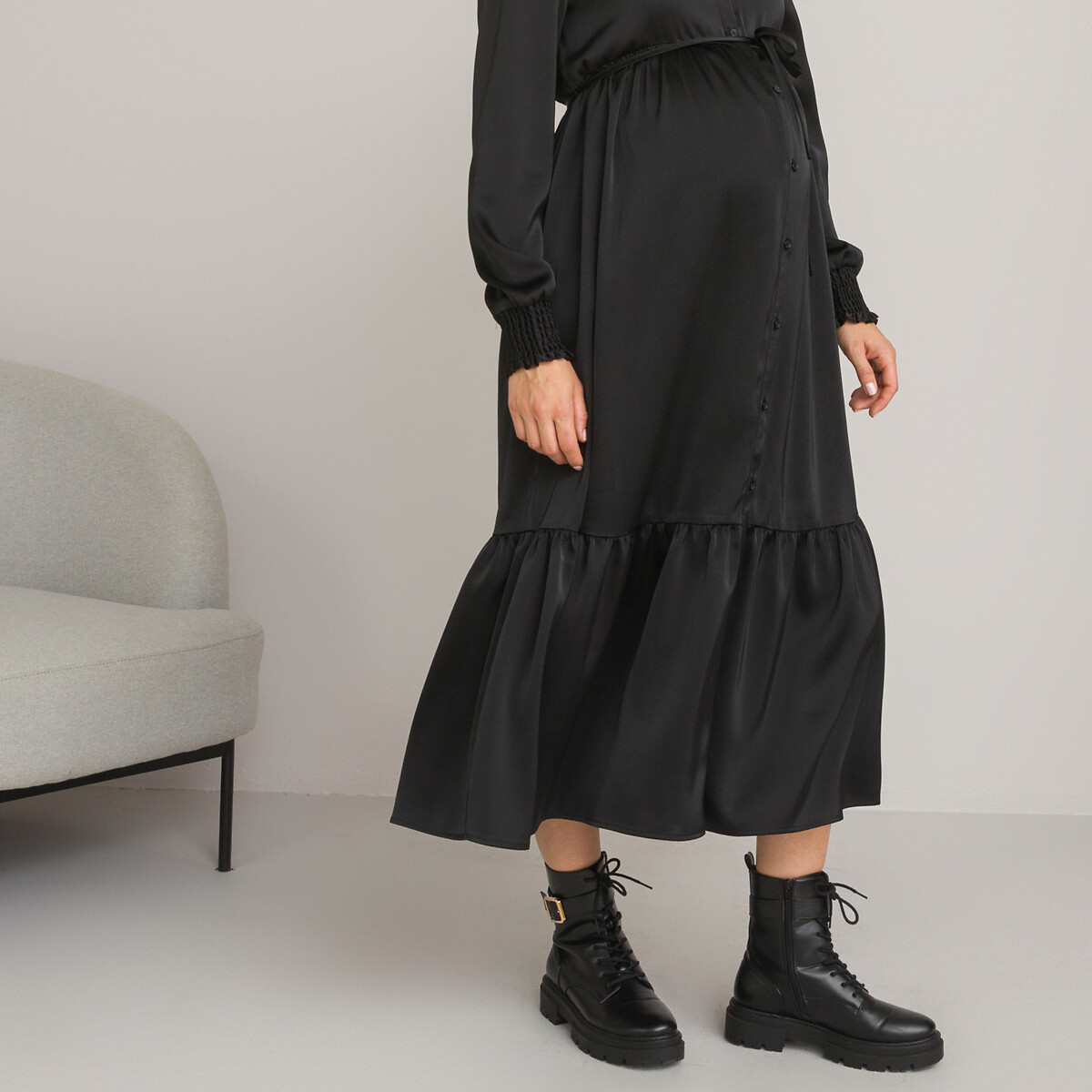 LA REDOUTE COLLECTIONS<br>Vestido longo de maternidade com fechamento por botões