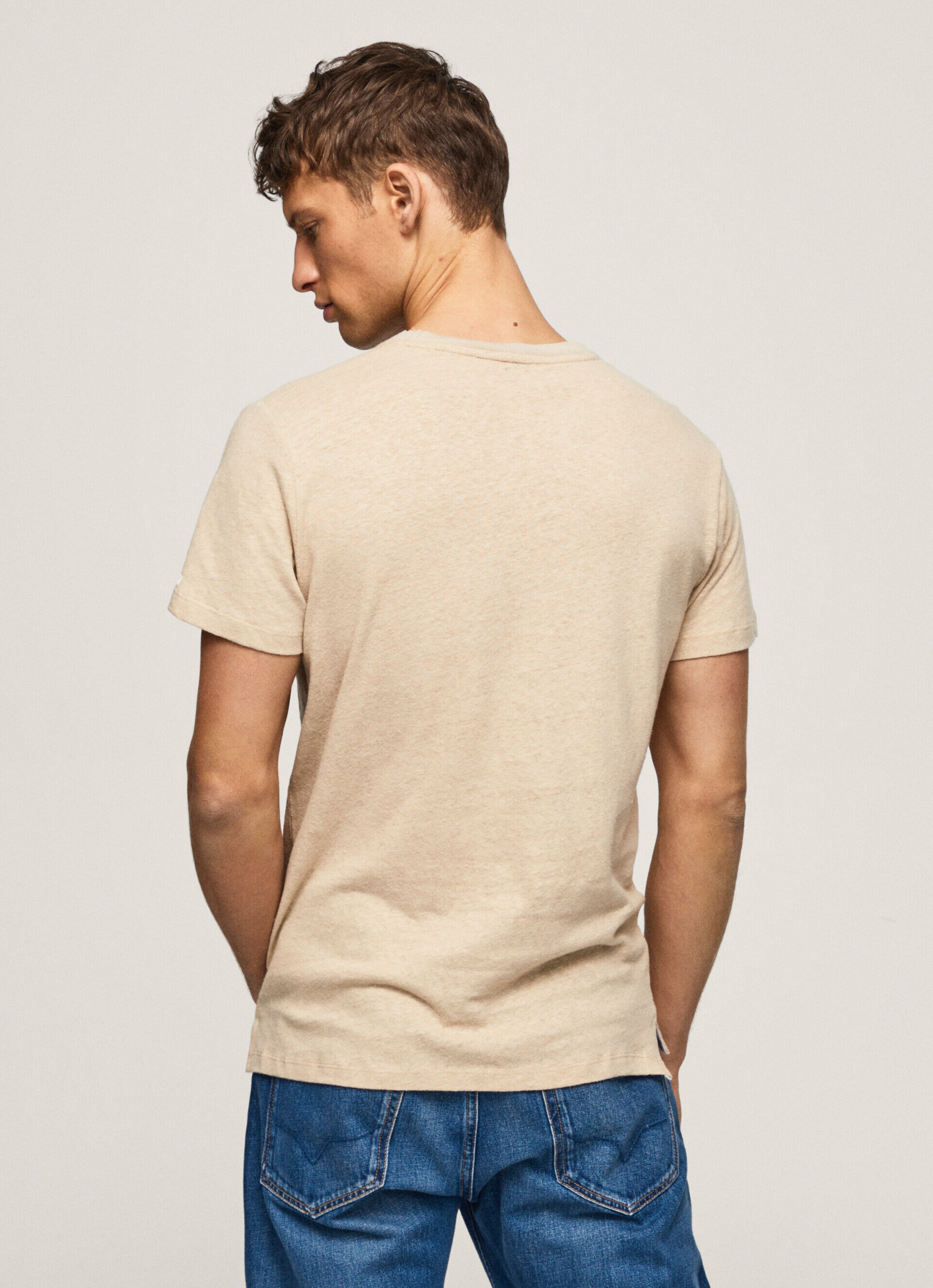 CAMISETA CON LINO LISA - malt beige