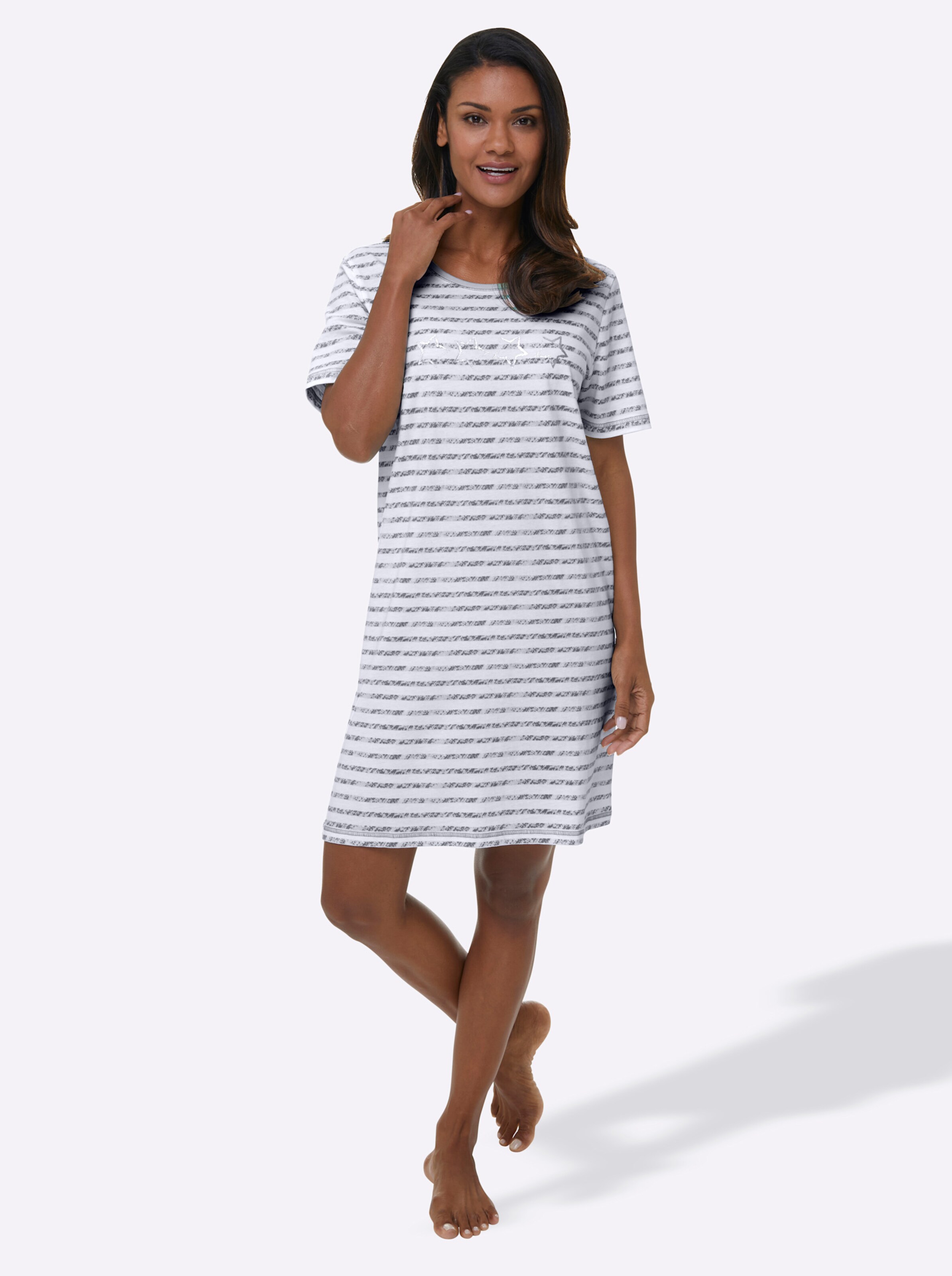 wäschepur Kurzarm-Sleepshirts in grau + grau-gestreift