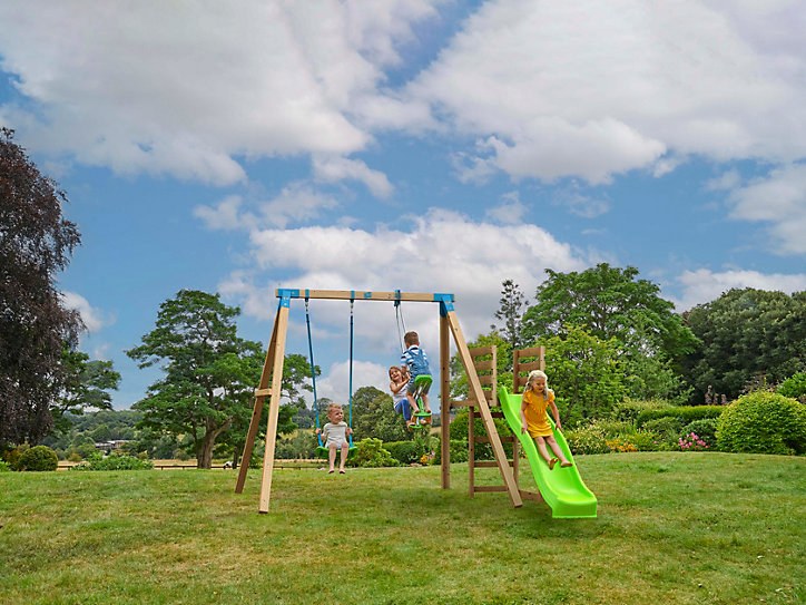 Station 2 balançoires + toboggan pour enfant MOOKIE Kingswood