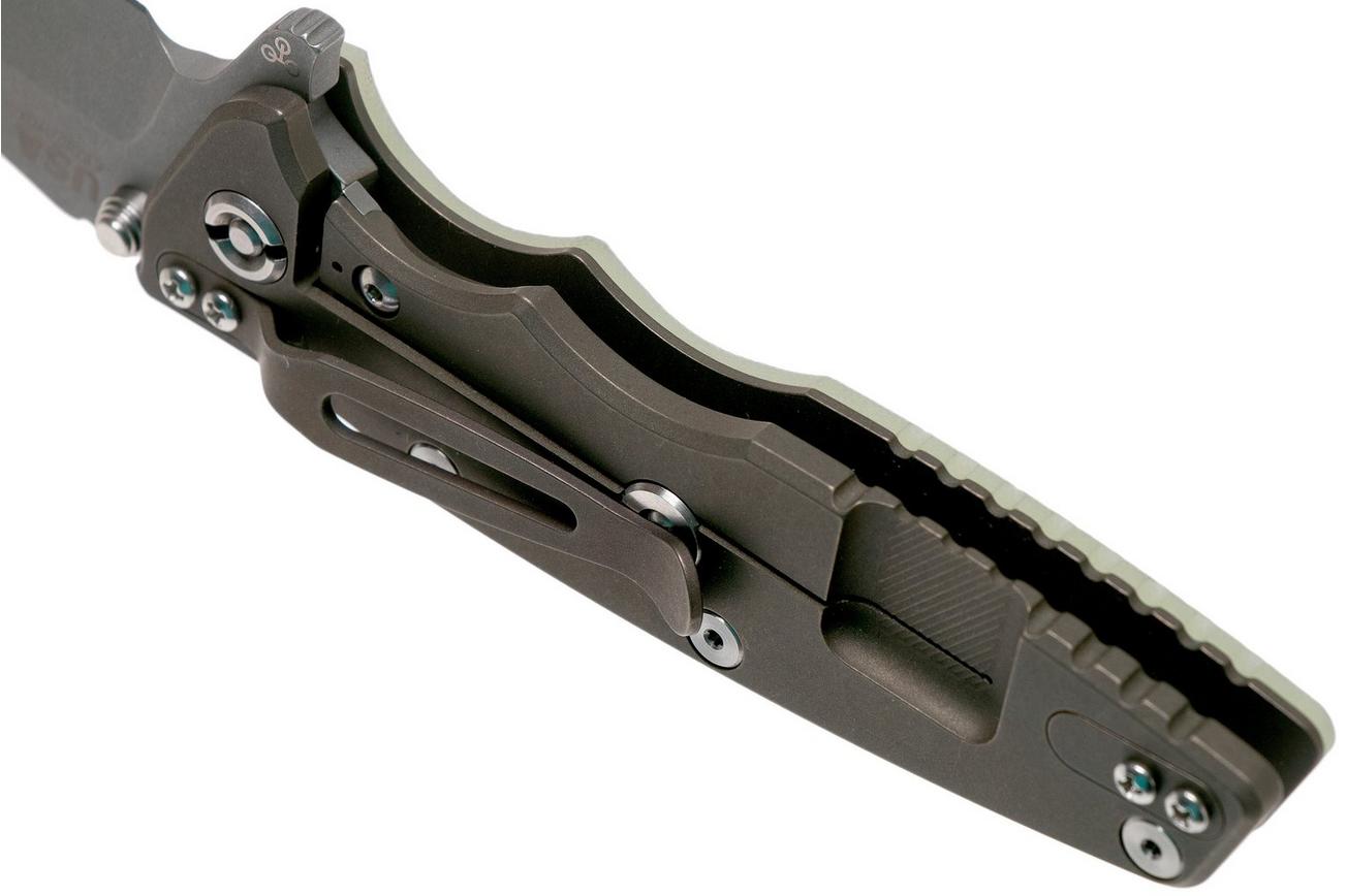 Rick Hinderer Eklipse 3.5” Tanto, CPM 20CV Battle Bronze, Translucent Green G10 zakmes