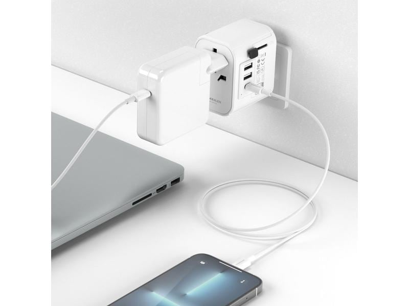 Vonmählen Weltreiseadapter Unity One Weiss Kompaktes Reiseladegerät mit drei zusätzlichen USB-Anschlüssen