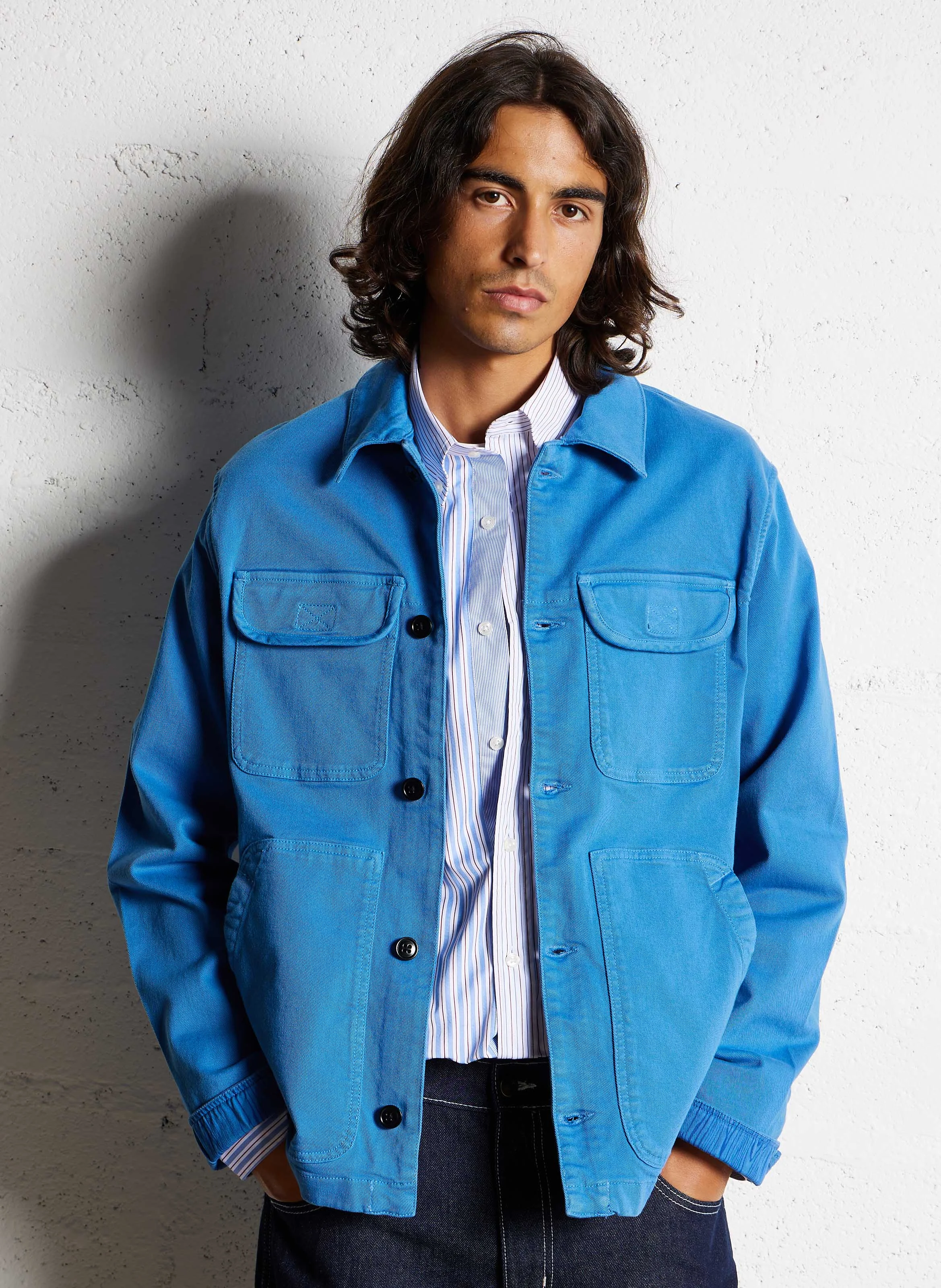 Veste droite multipoches en coton bio | Bleu