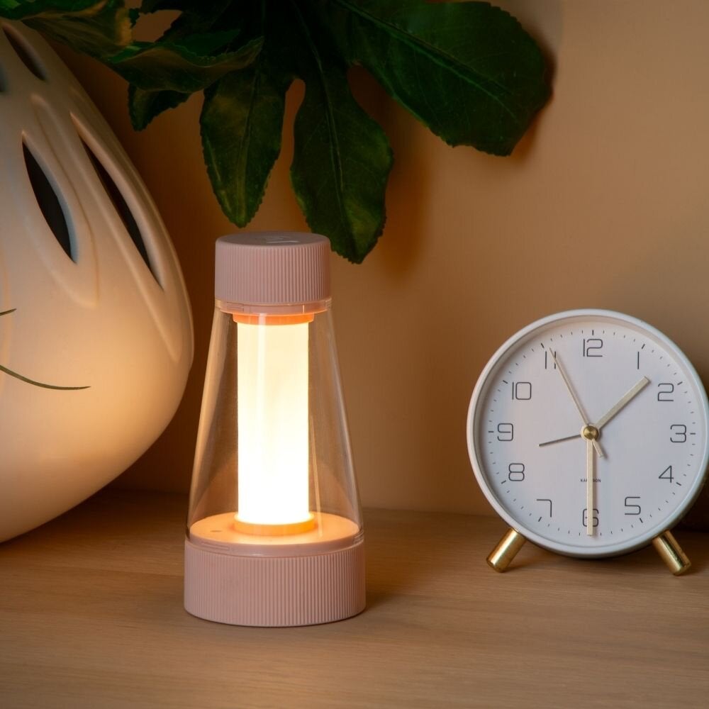 Lorali LED oplaadbare tafellamp in roze en transparant, 1,2 W, 110 lm, IP44