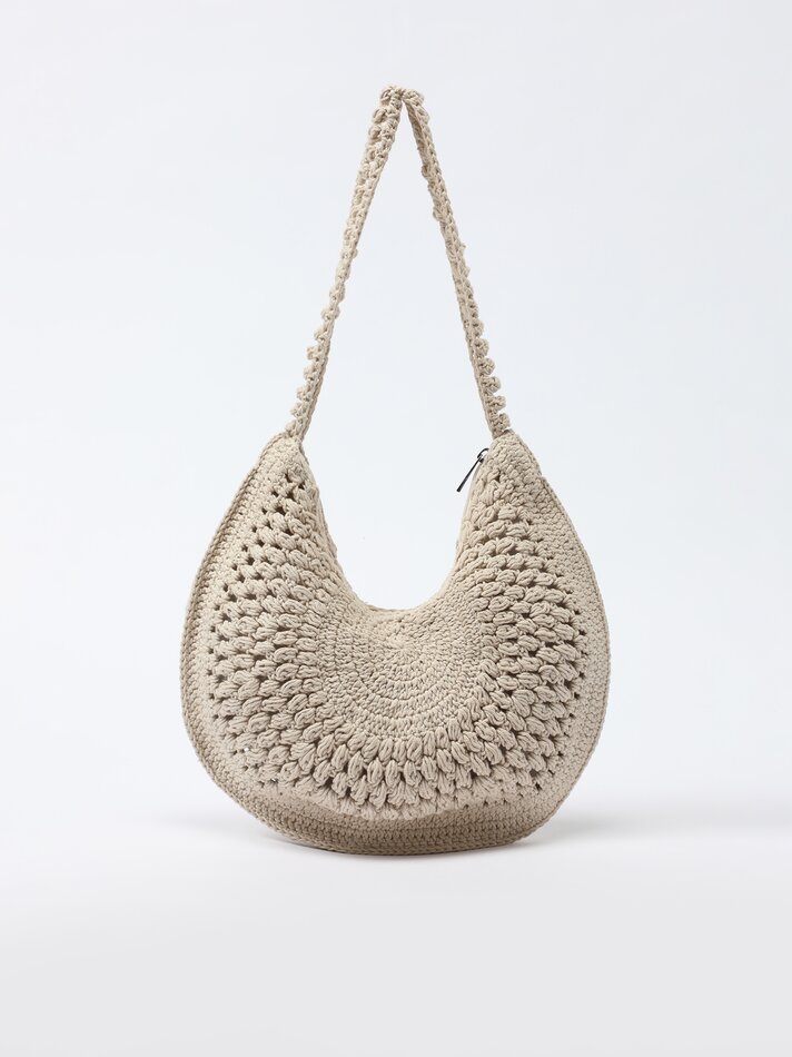 Bolsa redonda de crochê - Branco-creme