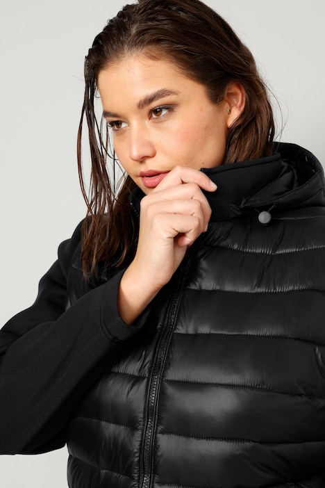 Steppjacke, Straight Fit, Strickärmel, Kapuze, Zipper, Langarm