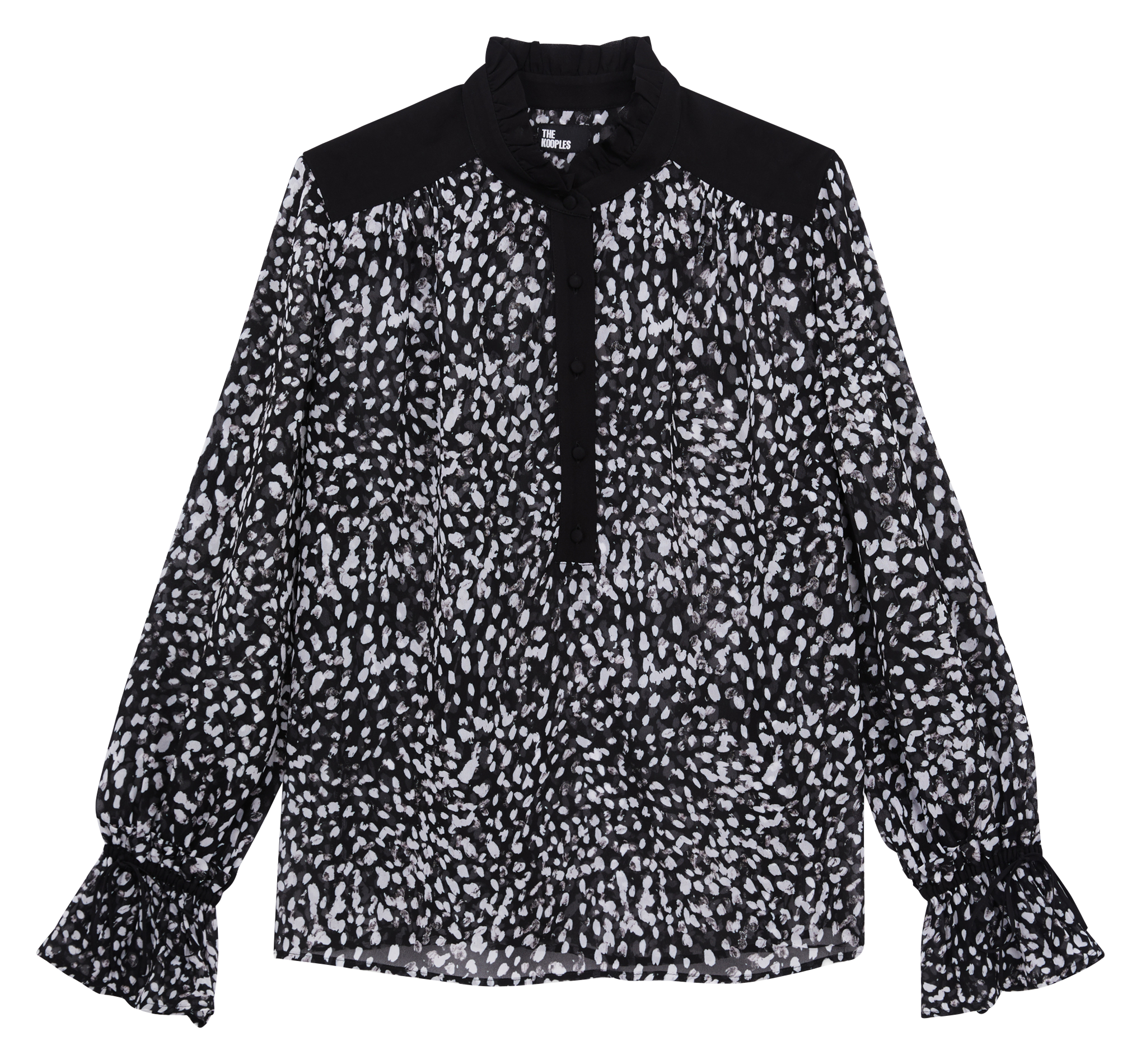 Blouse col montant imprimée| Noir