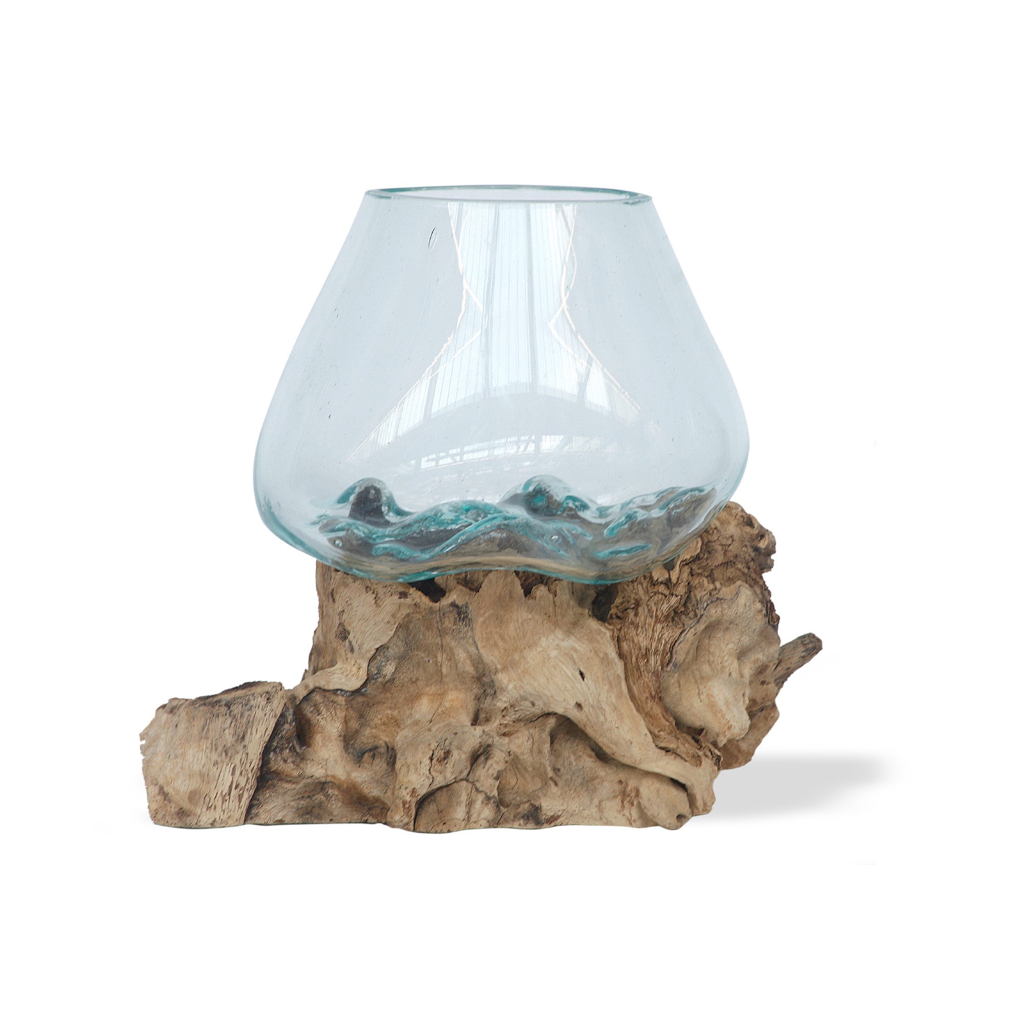 Glasvase aus Wurzelholz, natur, T 10 - 15 cm, B 15 - 23 cm, H 14 - 17 cm von fischer's lagerhaus