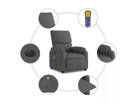 Fauteuil inclinable massant électrique gris foncé tissu