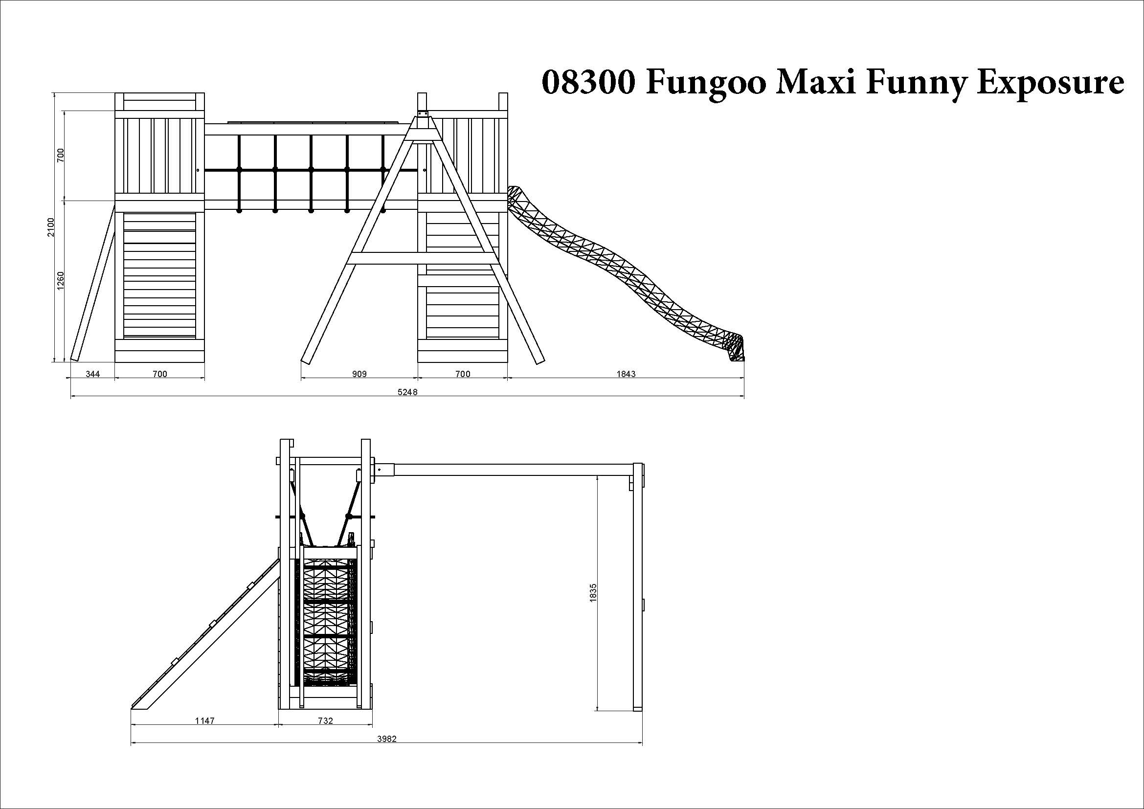 Aire de jeu fungoo funny maxi exposure avec pont et toboggan
