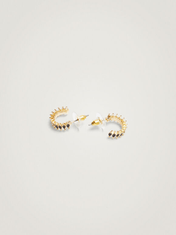 Brincos de argola em metal dourado - Preto