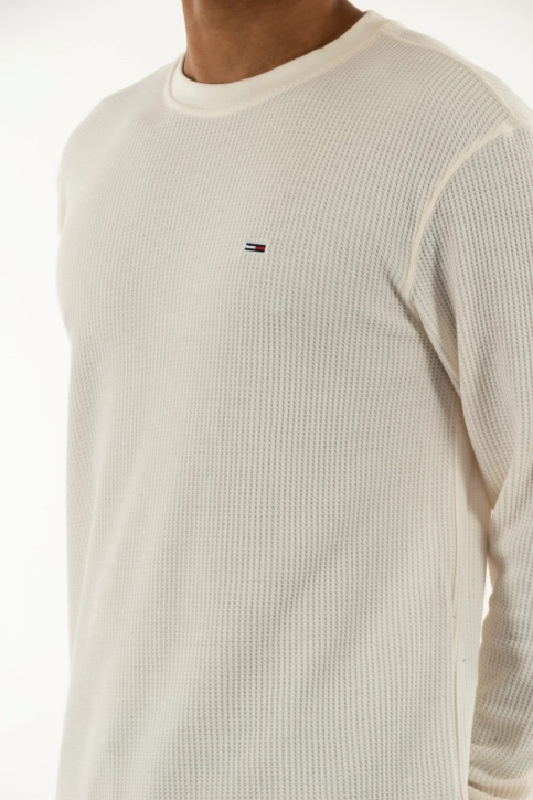 Tee shirt manches longues tommy jeans reg waffle ybh ancient white
