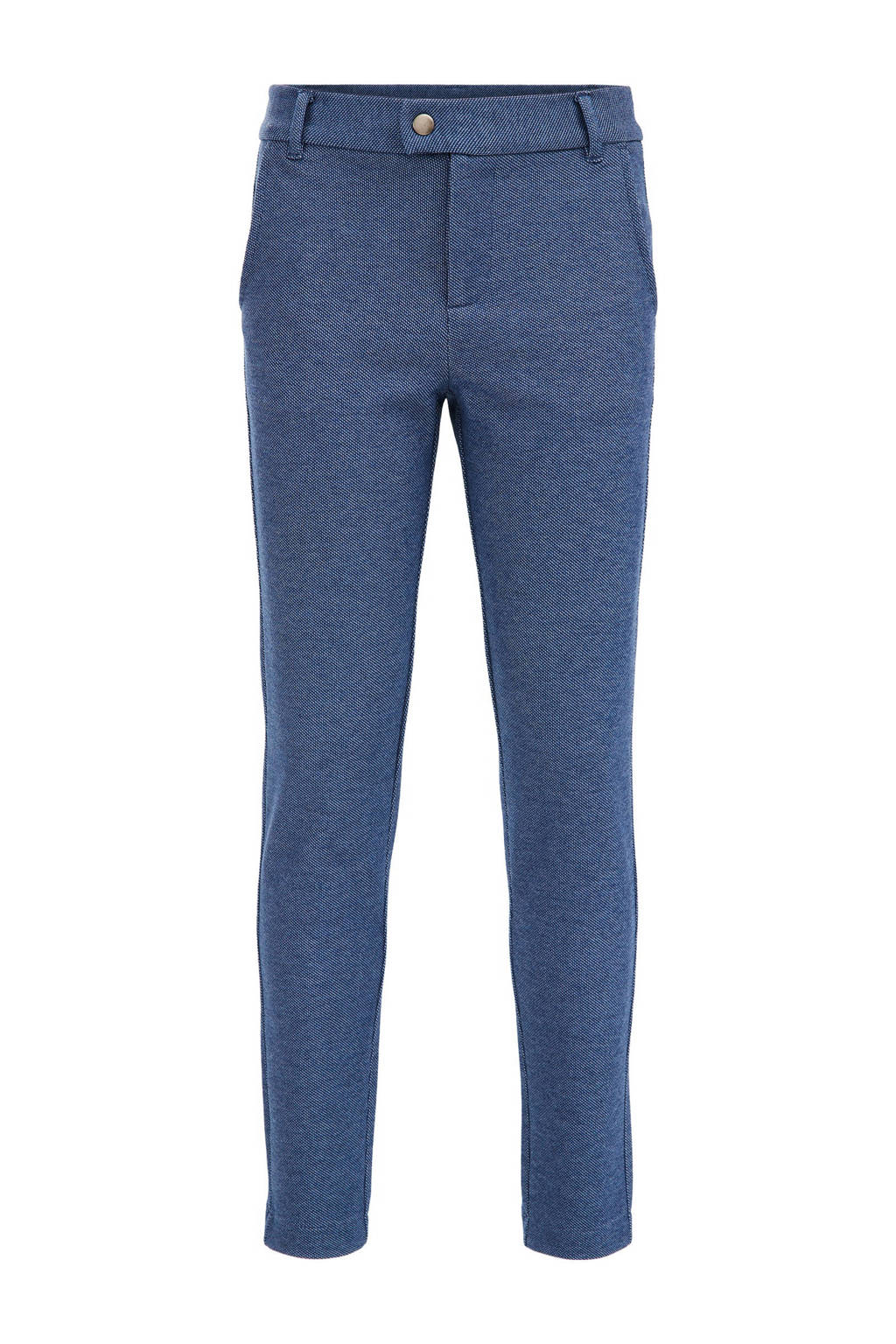WE Fashion gemêleerde slim fit broek blauw